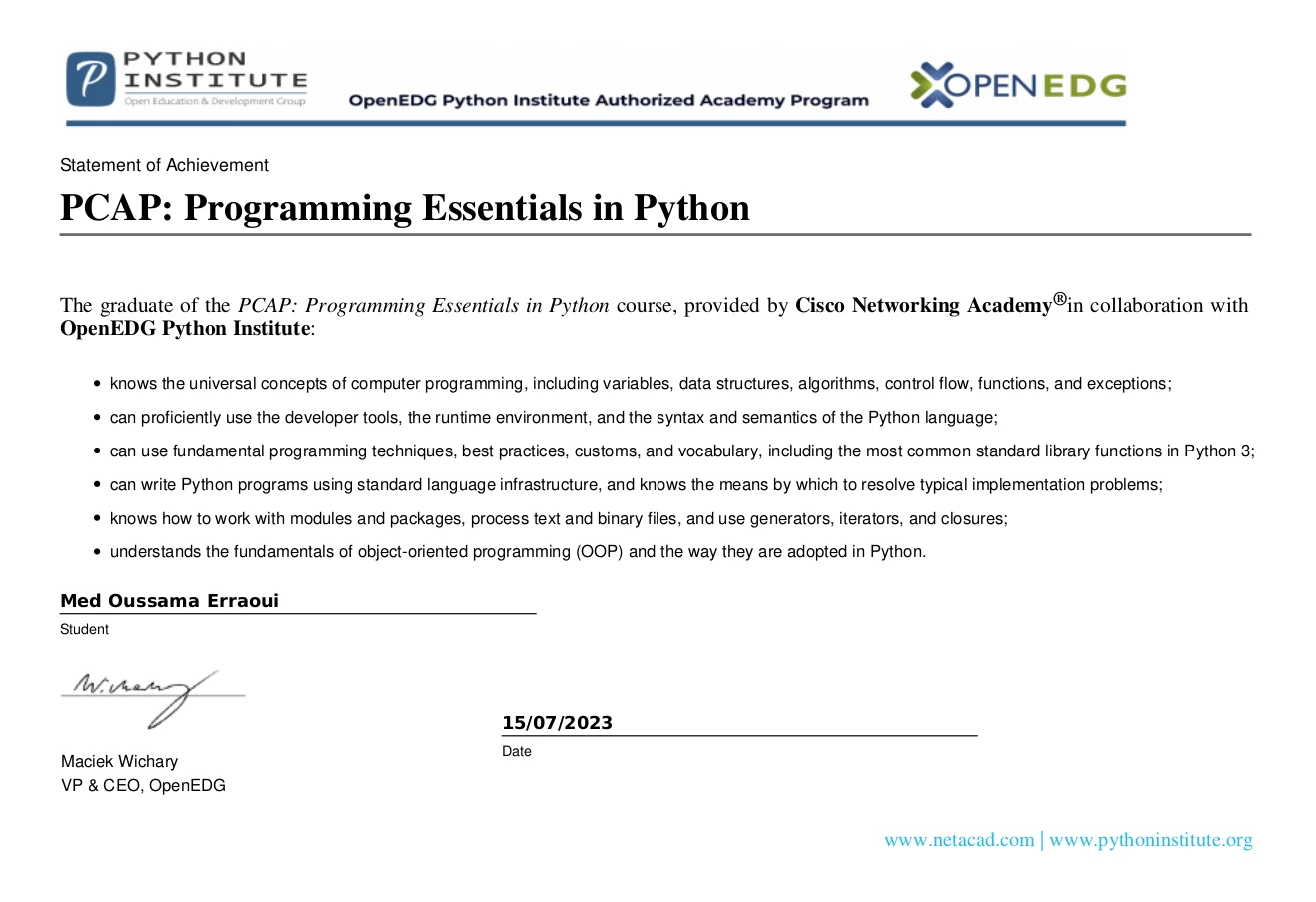 python certificate